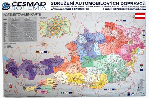 Nástěnná mapa - Rakousko s PSČ